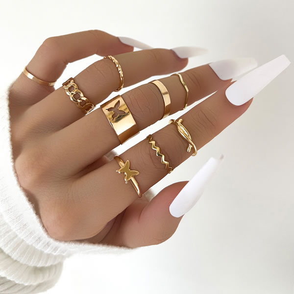 Fashion Gold Alloy Butterfly Cutout Geometric Ring Set,Jewelry Sets