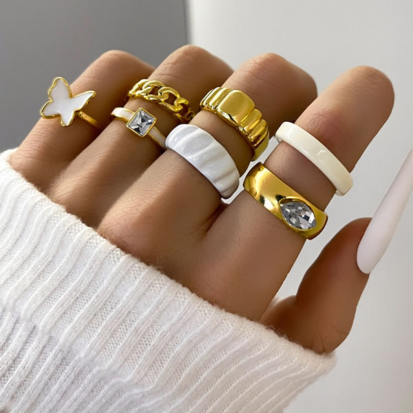Fashion Gold Alloy Diamond Fritillary Butterfly Ring Set,Jewelry Sets