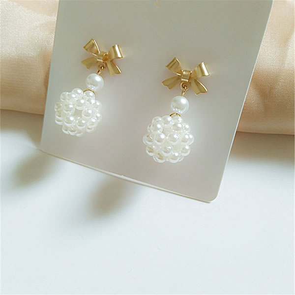 Fashion White-3 Alloy Pearl Long Tassel Drop Earrings,Drop Earrings