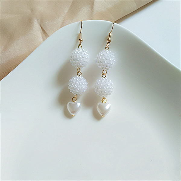 Fashion White-3 Alloy Pearl Long Tassel Drop Earrings,Drop Earrings
