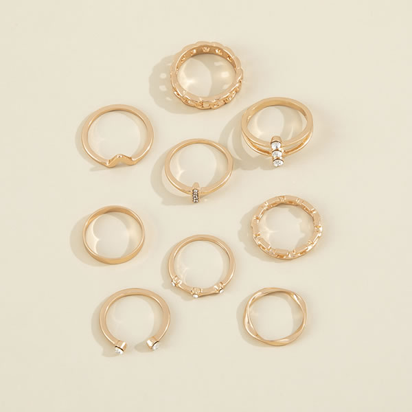 Fashion Gold Alloy Diamond Geometric Ring Set,Jewelry Sets