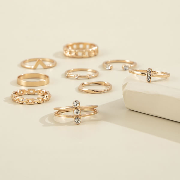 Fashion Gold Alloy Diamond Geometric Ring Set,Jewelry Sets