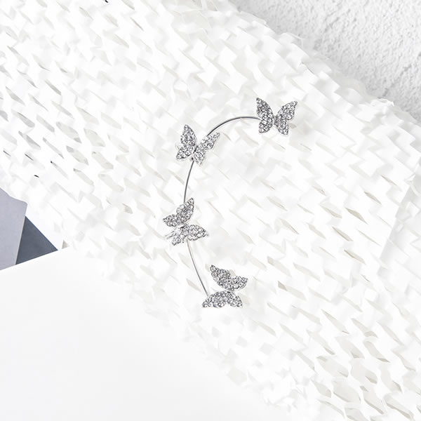 Fashion Silver Alloy Diamond Butterfly Ear Cuff,Clip & Cuff Earrings