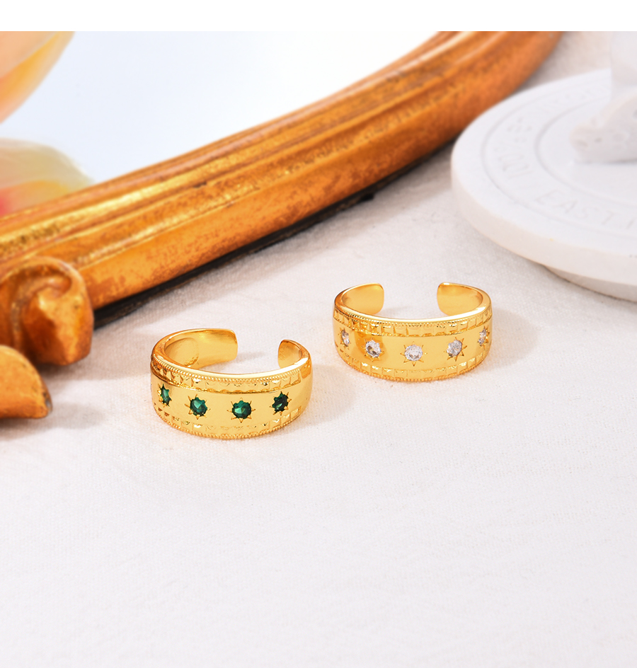 Fashion Green Brass-set Zircon Starburst Open Ring,Rings