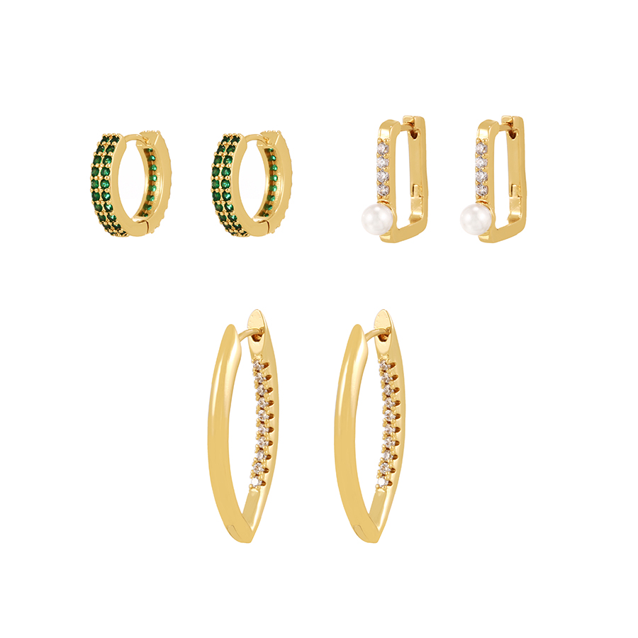Fashion Gold Copper Zircon Square Pearl Earrings,Earrings