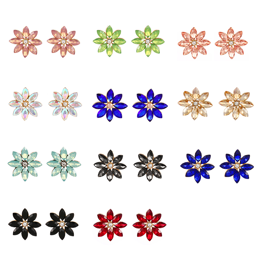 Fashion Gun Black Alloy Diamond Flower Stud Earrings,Stud Earrings
