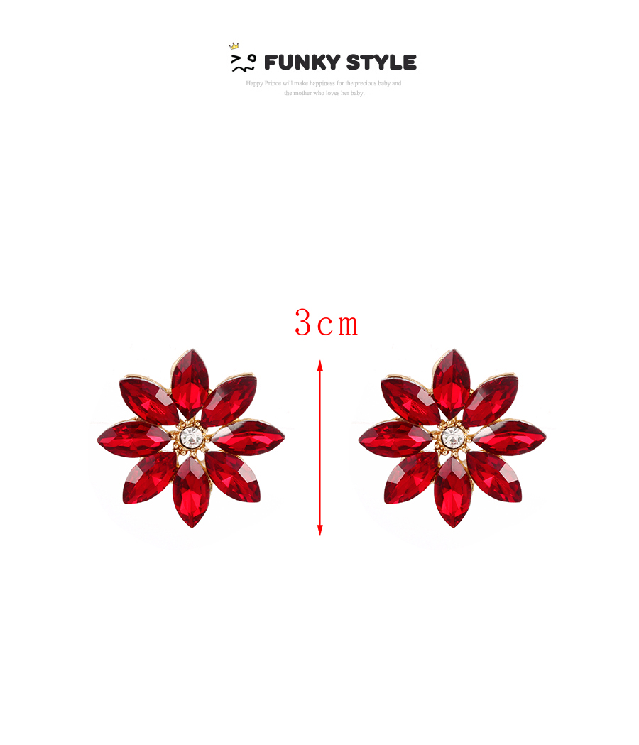 Fashion Red Alloy Diamond Flower Stud Earrings,Stud Earrings