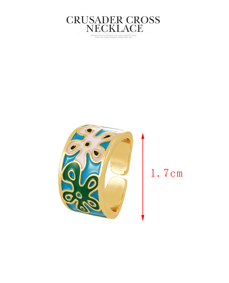 Fashion Color-2 Bronze Zircon Contrast Oil Drop Flower Ring,Rings