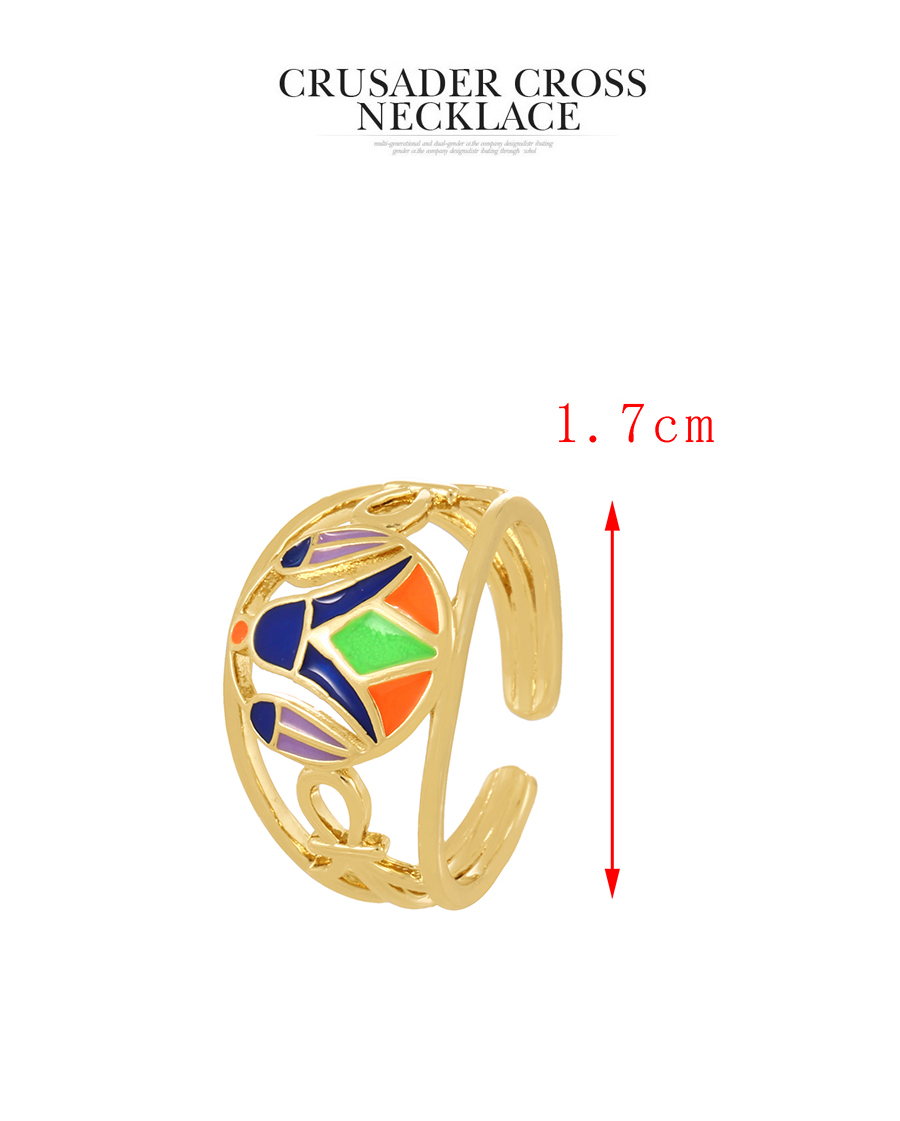 Fashion Gold Bronze Zircon Contrast Oil Drop Geometric Ring,Rings