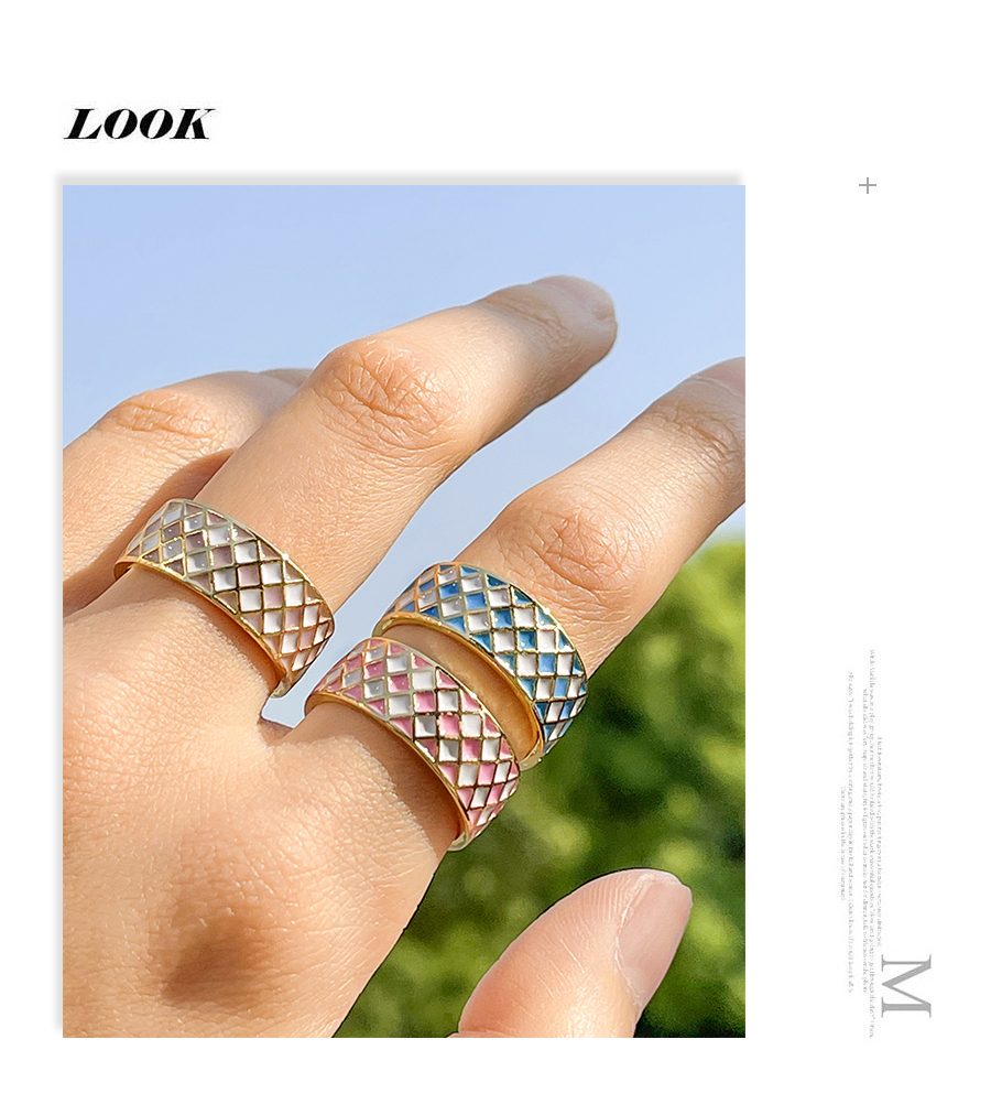 Fashion Blue Bronze Colorblock Drip Houndstooth Ring,Rings