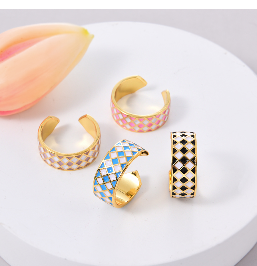 Fashion Pink Bronze Colorblock Drip Houndstooth Ring,Rings