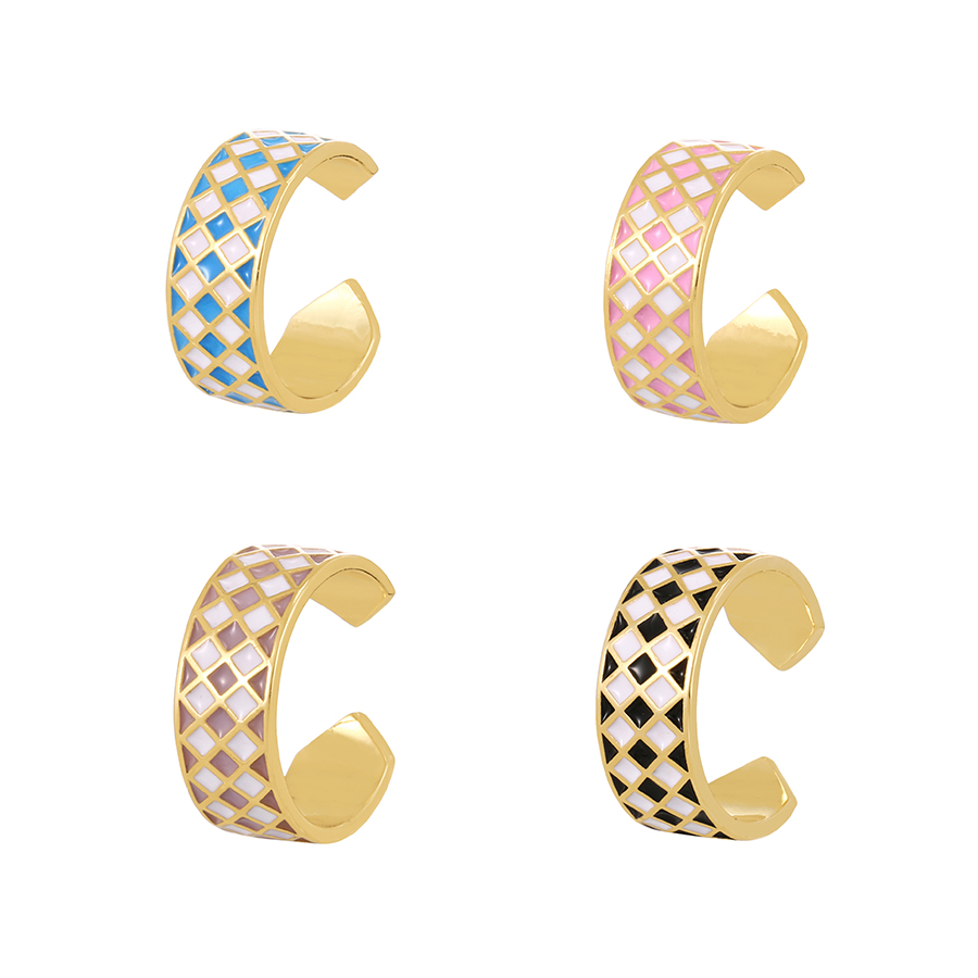 Fashion Pink Bronze Colorblock Drip Houndstooth Ring,Rings