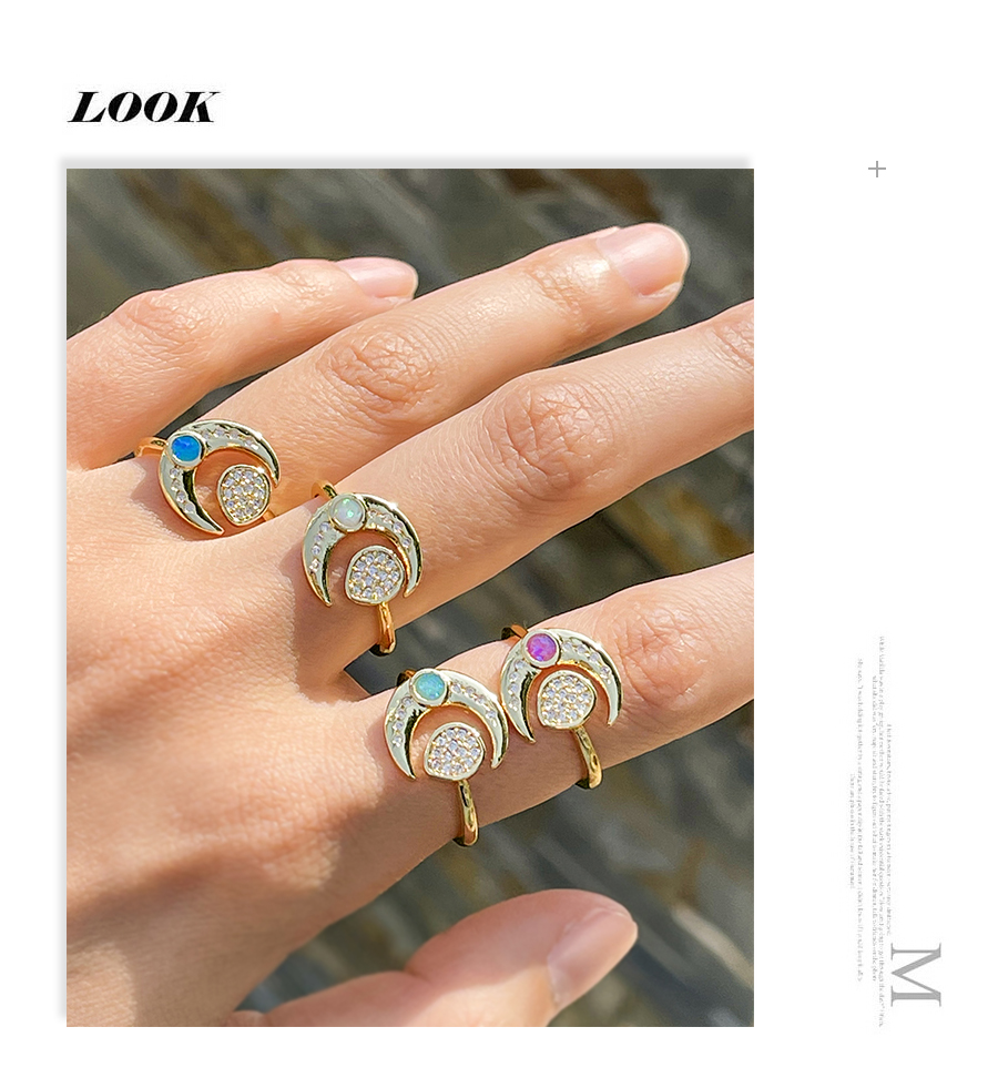 Fashion Milky Copper Set Zircon Crescent Ring,Rings