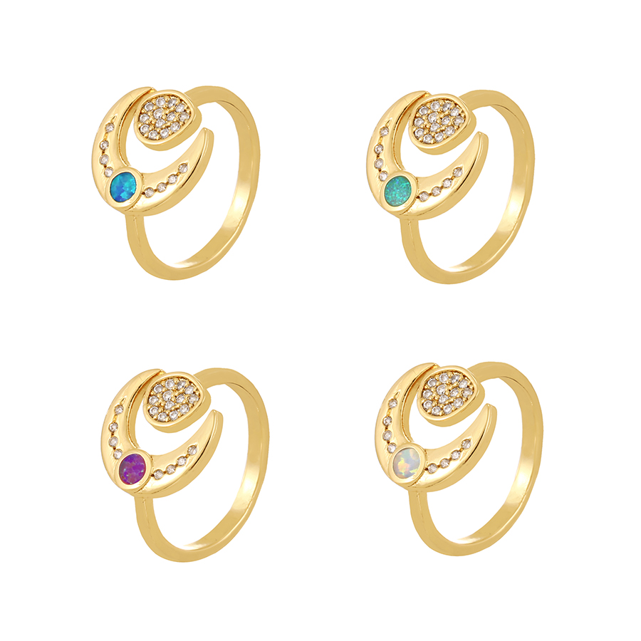 Fashion Purple Copper Set Zircon Crescent Ring,Rings