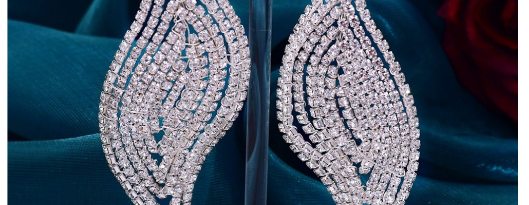 Fashion Silver Color Headwear + Earrings Geometric Diamond Braided Hair Clip Stud Earrings Set,Jewelry Sets