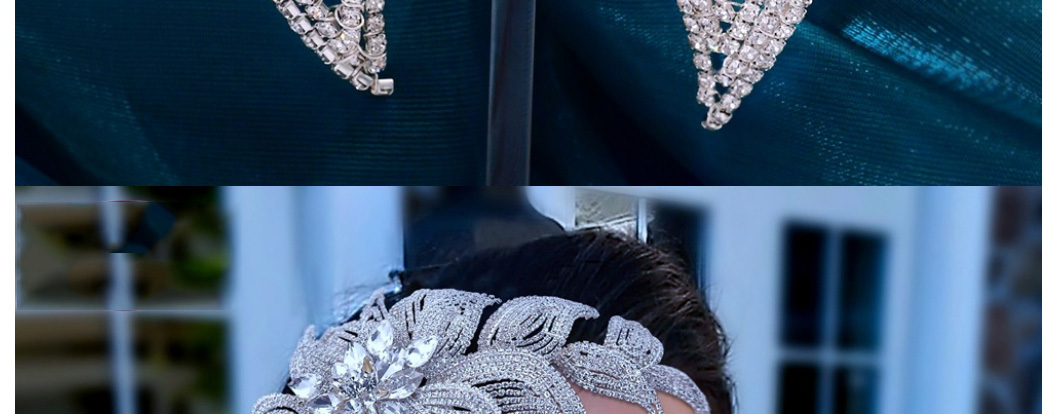 Fashion Silver Color Headdress Geometric Diamond Braided Hair Clip,Bridal Headwear