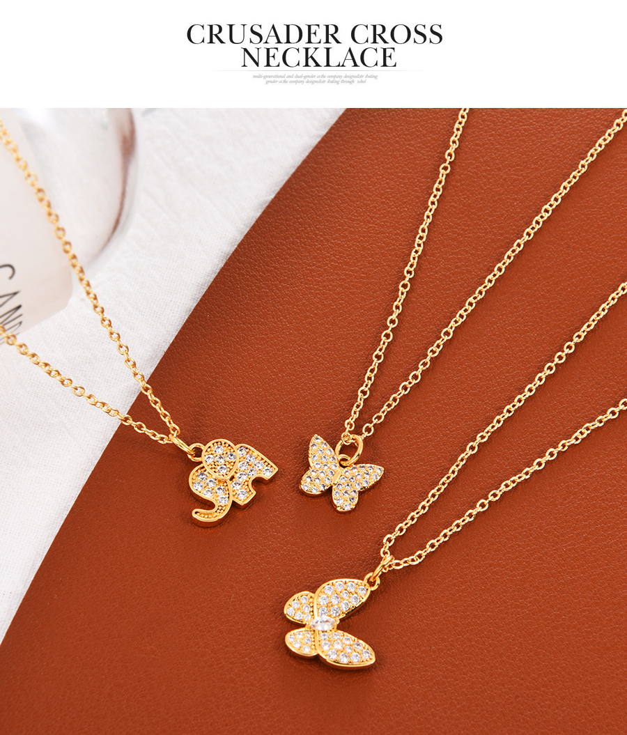 Fashion Gold-2 Bronze Zircon Butterfly Pendant Necklace,Necklaces