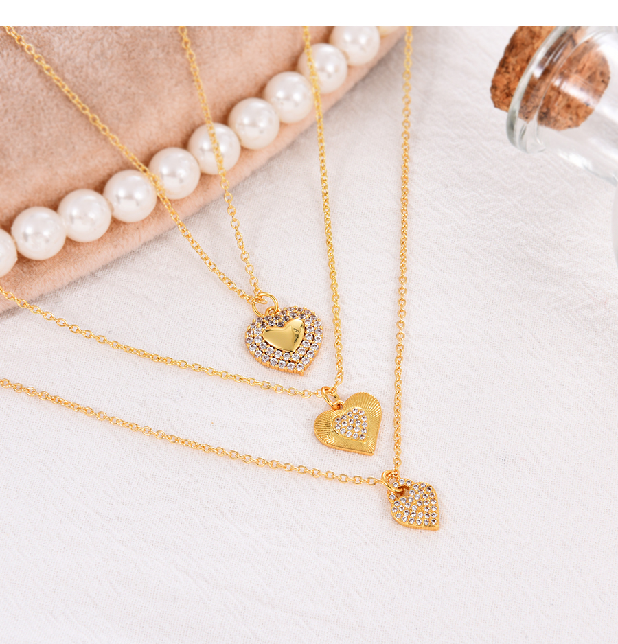 Fashion Gold-2 Bronze Zircon Heart Pendant Necklace,Necklaces