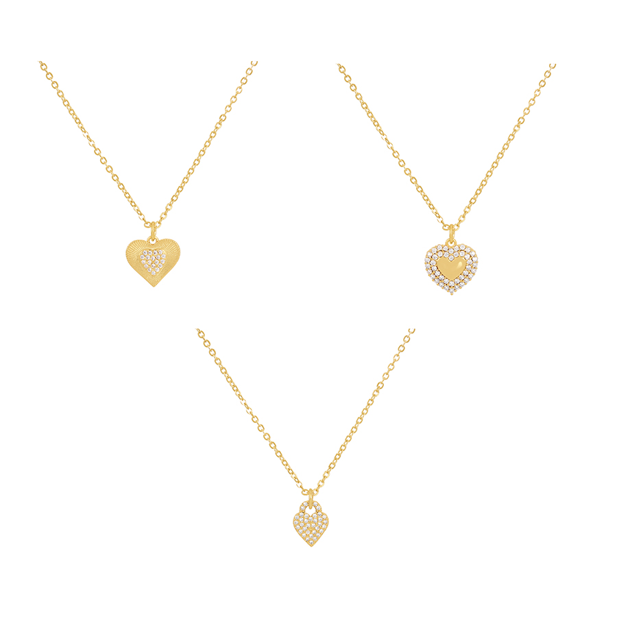 Fashion Gold-3 Bronze Zircon Heart Pendant Necklace,Necklaces