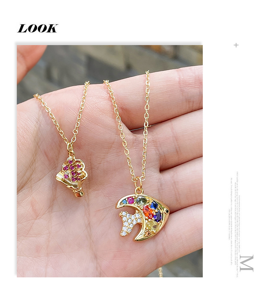 Fashion Gold-2 Bronze Zircon Geometric Pendant Necklace,Necklaces