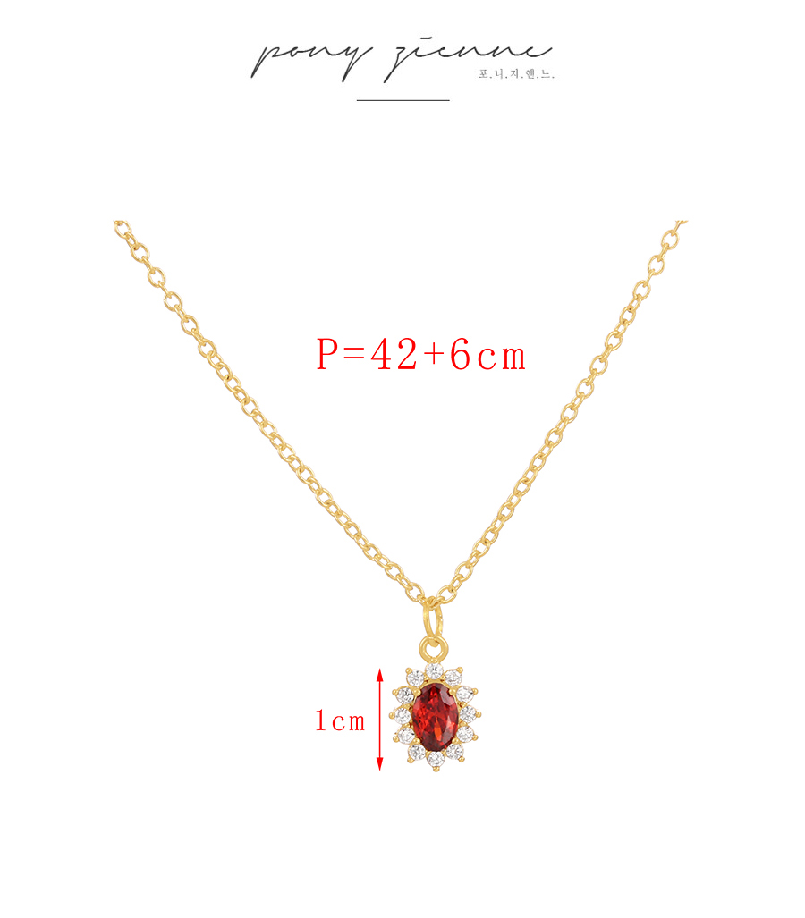 Fashion Red Bronze Zircon Geometric Pendant Necklace,Necklaces