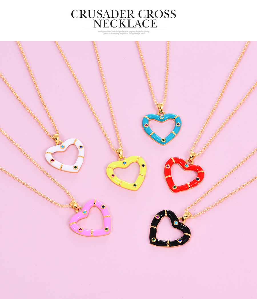 Fashion Pink Bronze Zircon Drip Oil Love Pendant Necklace,Necklaces
