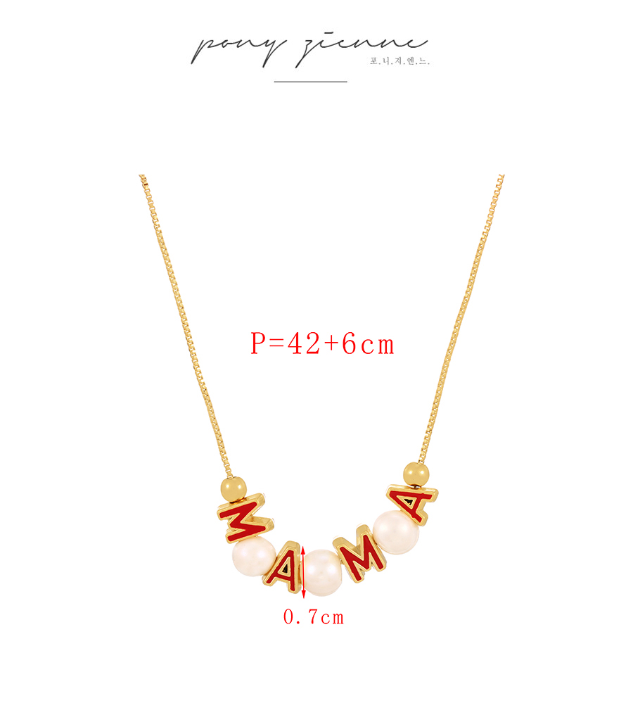 Fashion Red Bronze Zircon Pearl Drop Oil Letter Mama Necklace,Necklaces