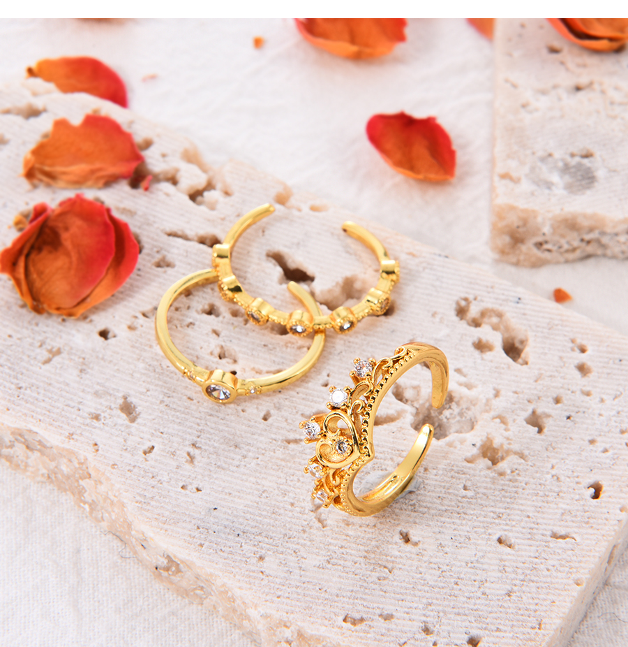 Fashion Gold Bronze Zircon Crown Ring,Rings