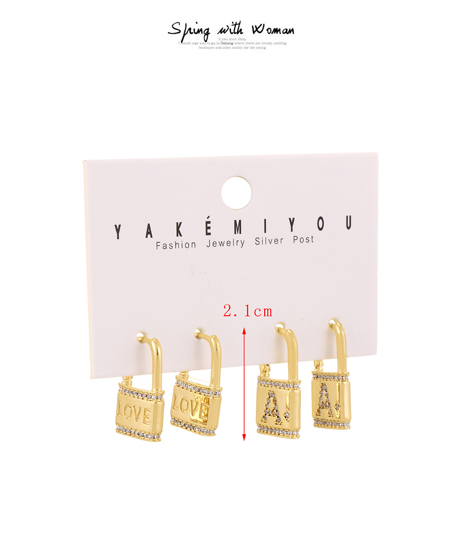 Fashion Gold Set Of 4 Brass-inlaid Zircon Alphabet Lock Earrings,Earring Set