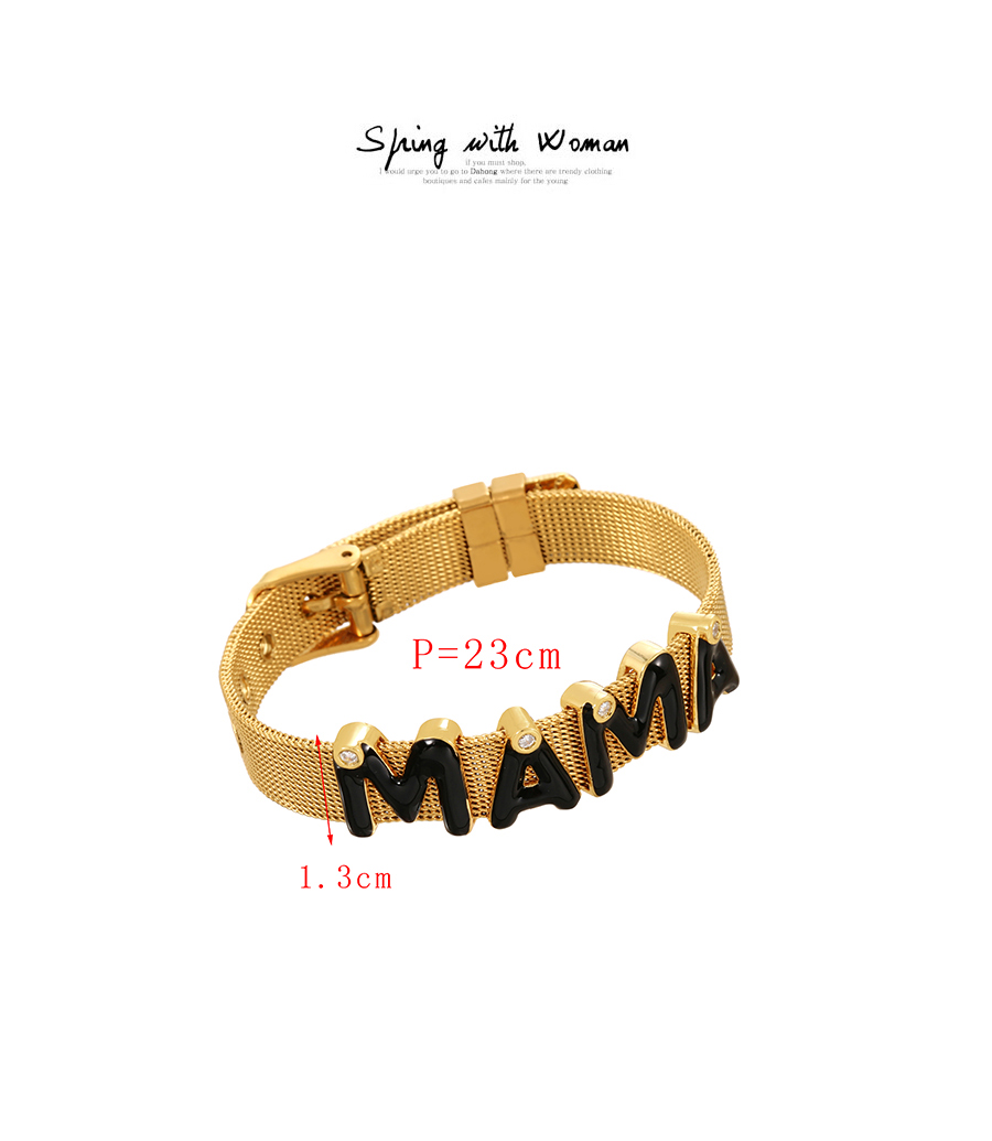 Fashion Gold Brass-inlaid Zircon Oil Dropped Letters Mama Titanium Steel Bracelet,Bracelets