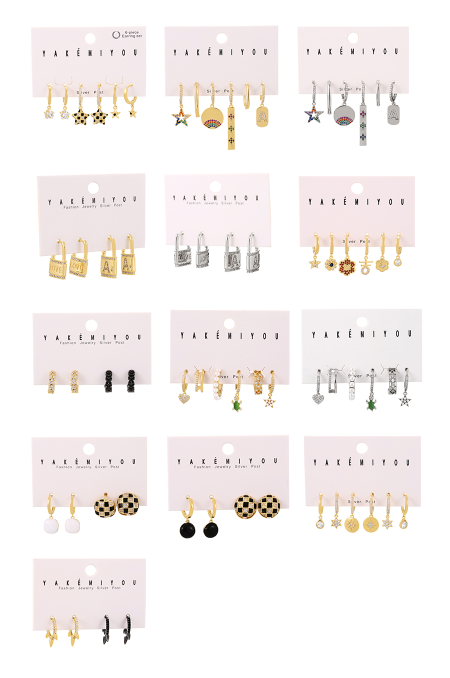 Fashion Gold Set Of 4 Copper Inlaid Zircon Geometric Earrings,Earrings