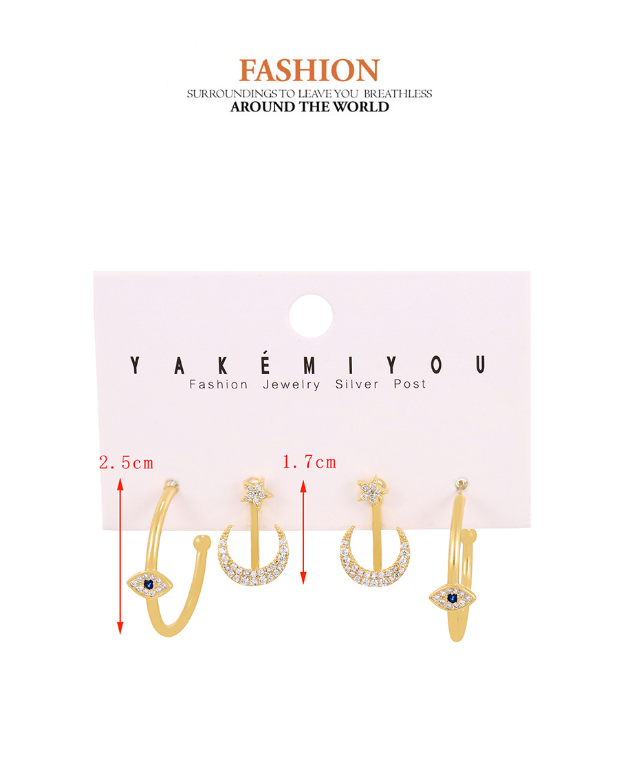 Fashion Gold Set Of 4 Copper Inlaid Zircon Crescent Eye Stud Earrings,Earring Set