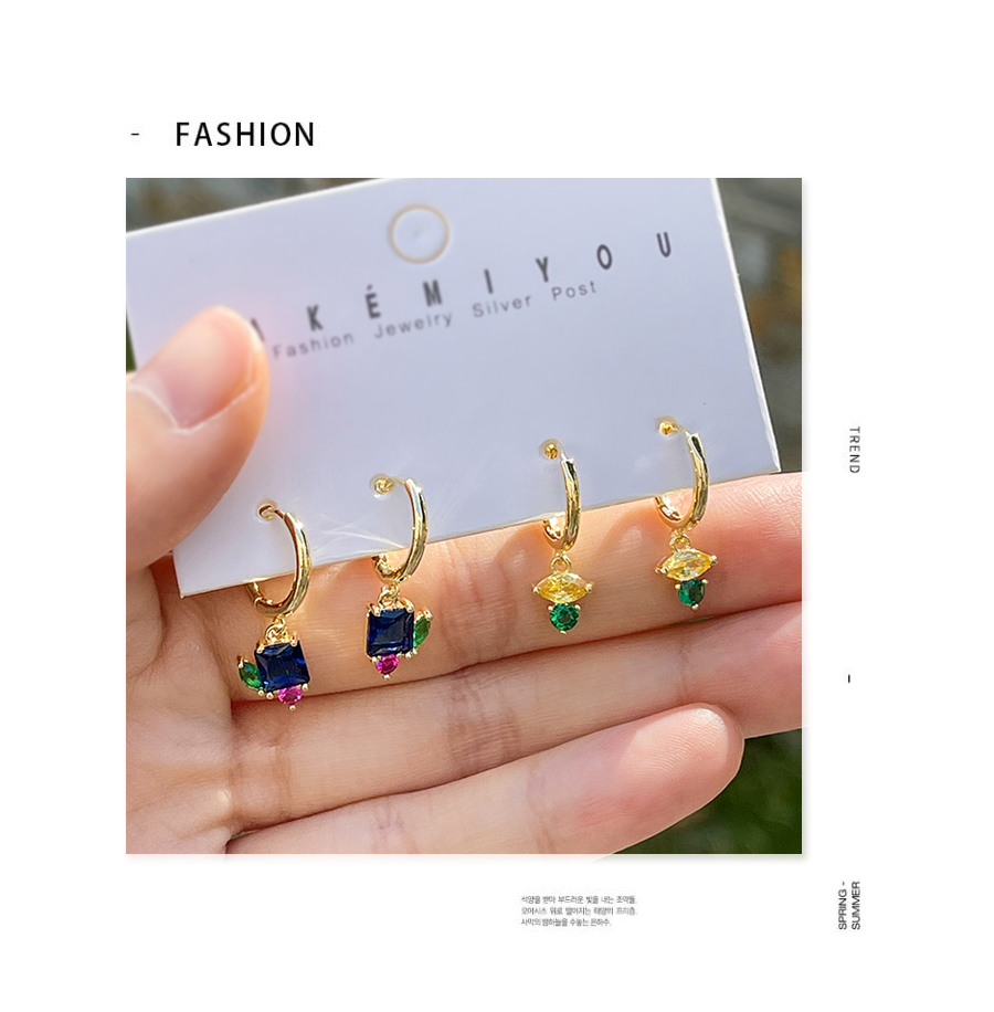 Fashion Gold Set Of 4 Copper Inlaid Zircon Geometric Earrings,Earring Set