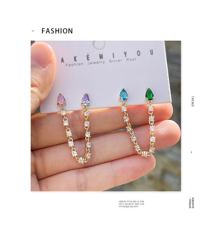 Fashion Color Set Of 4 Copper Inlaid Zircon Drop Stud Earrings,Jewelry Set