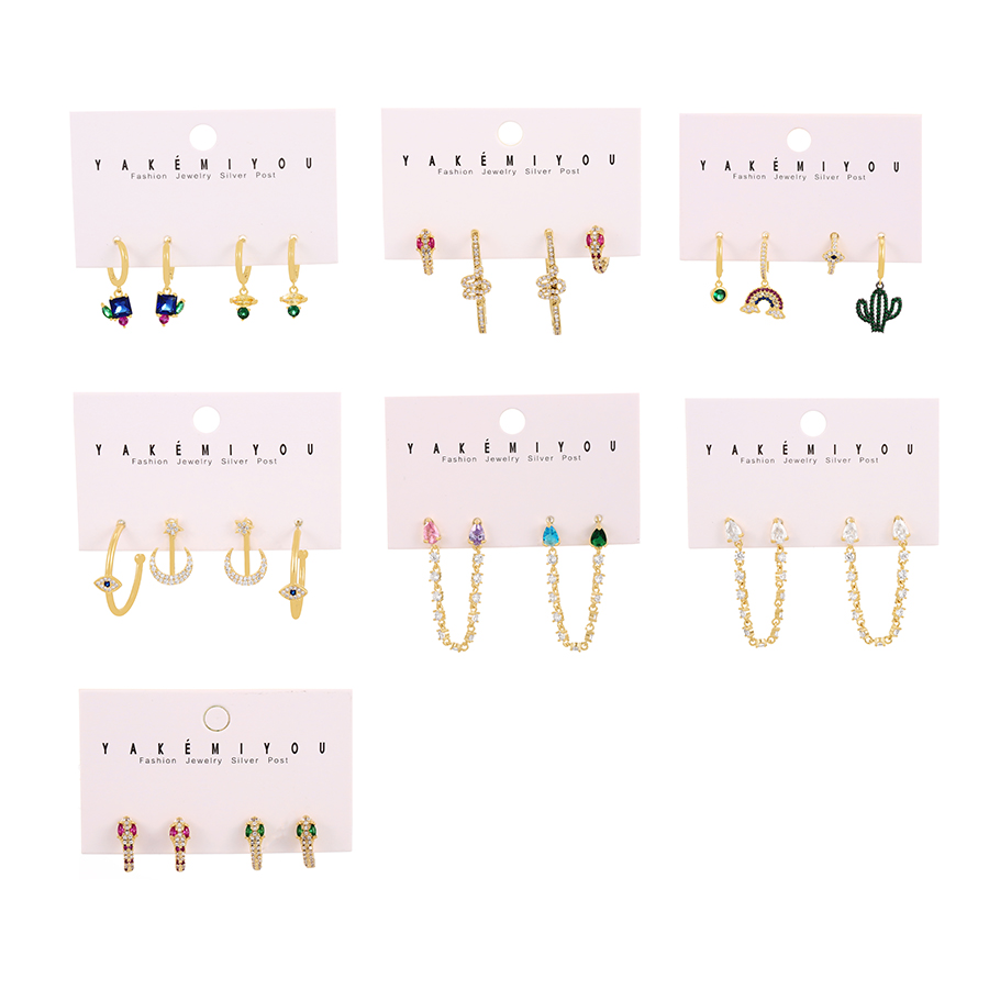 Fashion White Set Of 4 Copper Inlaid Zircon Drop Stud Earrings,Jewelry Set