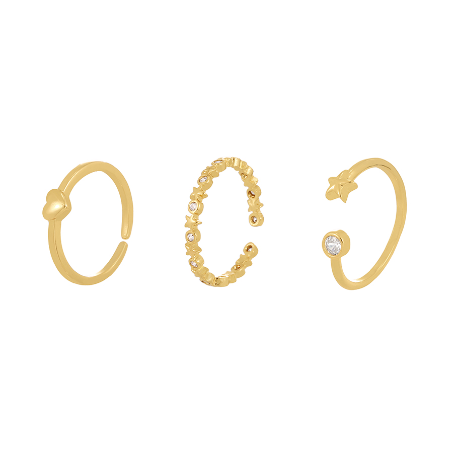 Fashion Gold-3 Bronze Zircon Pentagram Ring,Rings