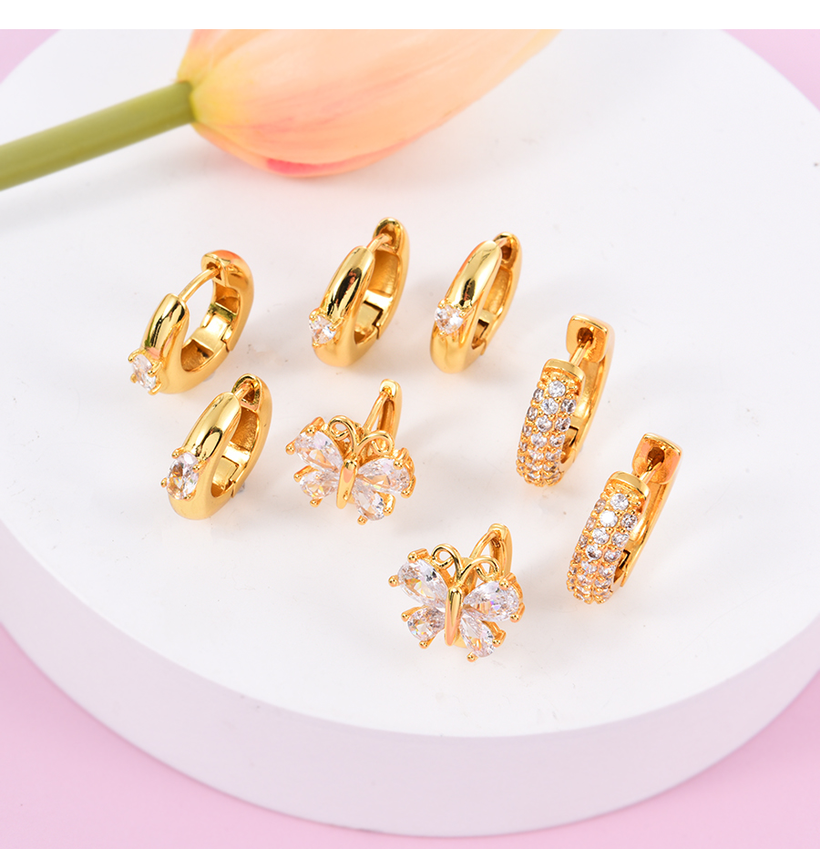 Fashion Gold Copper Zircon Butterfly Earrings,Earrings