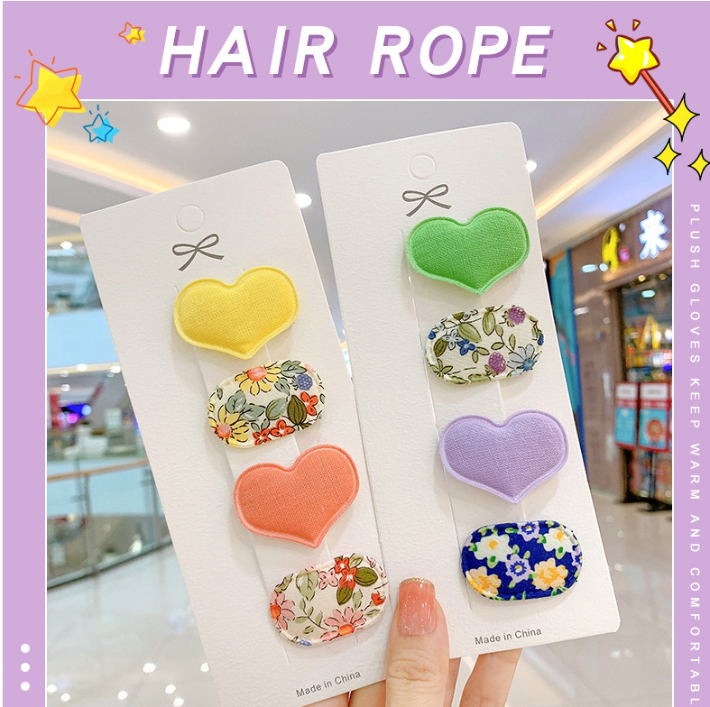 Fashion Green Fabric Heart Print Hair Clip Set,Hairpins