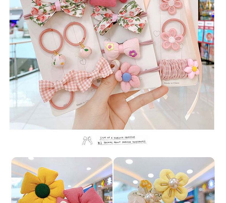 Fashion Pink Pearl Flowers Fabric Sunflower Bow Flower Hair Rope Set,Hair Ring