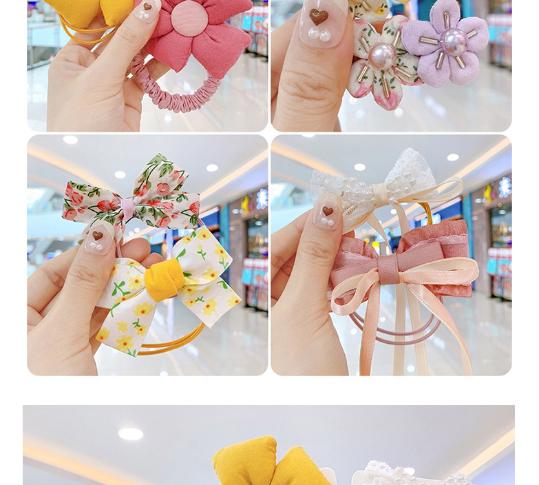 Fashion Yellow Pearl Bow Fabric Sunflower Bow Flower Hair Rope Set,Hair Ring