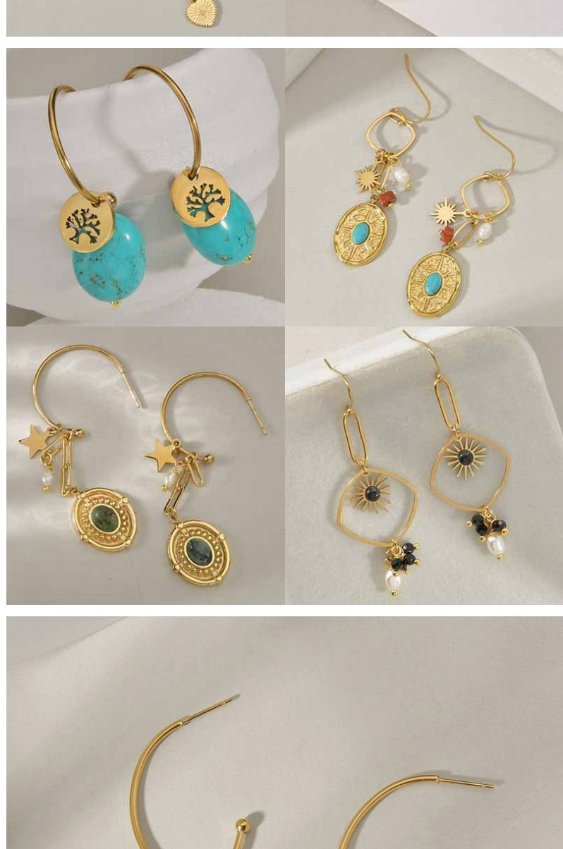 Fashion Olbe278 Stainless Steel Starfish Turquoise Stud Earrings,Earrings