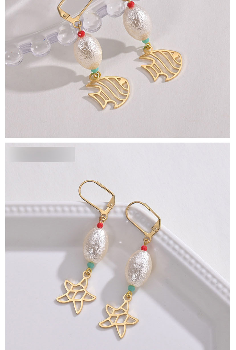 Fashion Starfish Titanium Geometric Starfish Pearl Drop Earrings,Earrings