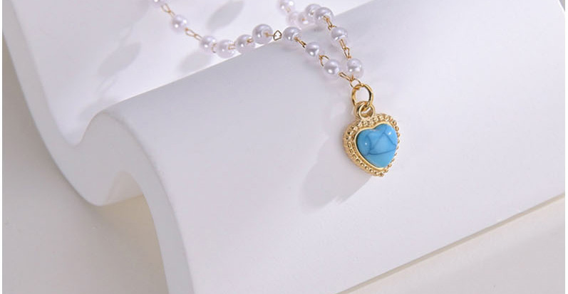 Fashion Gold Color Titanium Blue Pine Love Pearl Necklace,Necklaces