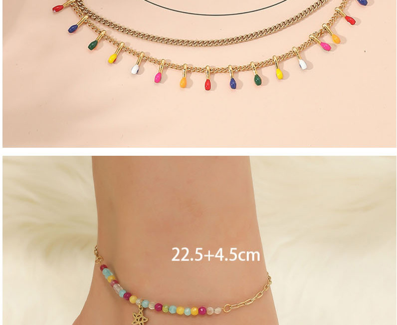 Fashion 2# Titanium Steel Drip Oil Tassel Splicing Chain Double Anklet,Fashion Anklets