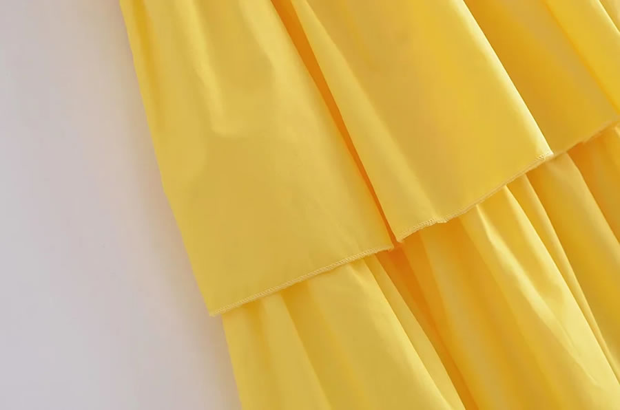 Fashion Yellow Solid Color Layered Sling Dress,Long Dress