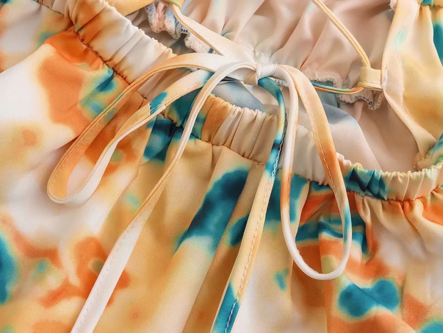 Fashion Printing Woven Tie-dye Slip Dress,Long Dress