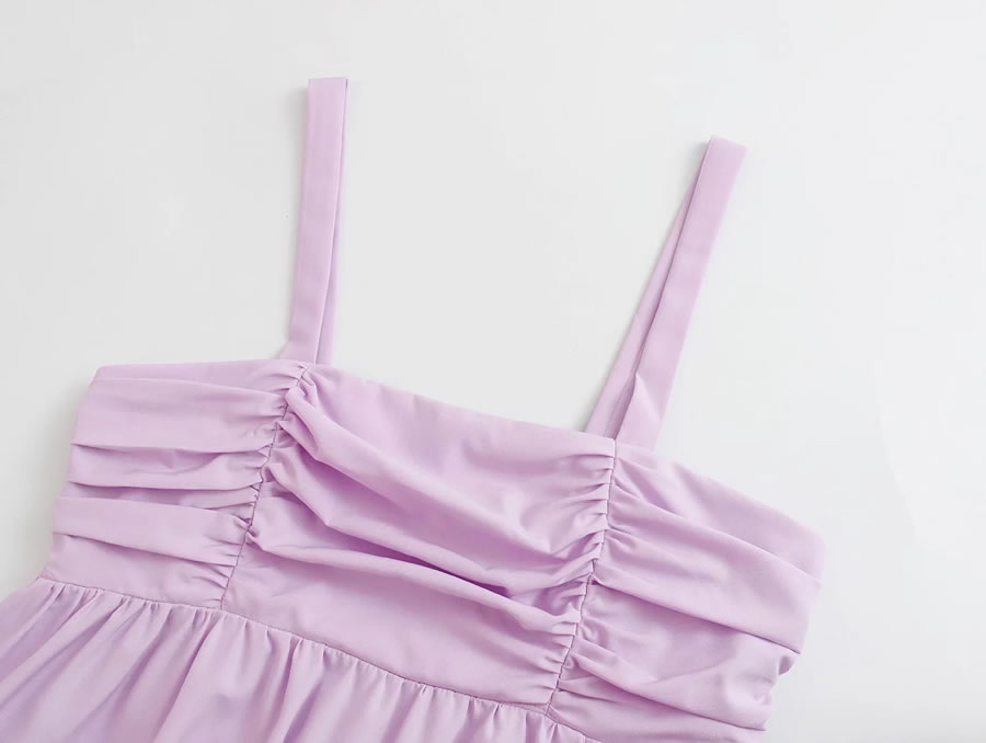 Fashion Purple Solid Color Suspender Dress,Long Dress