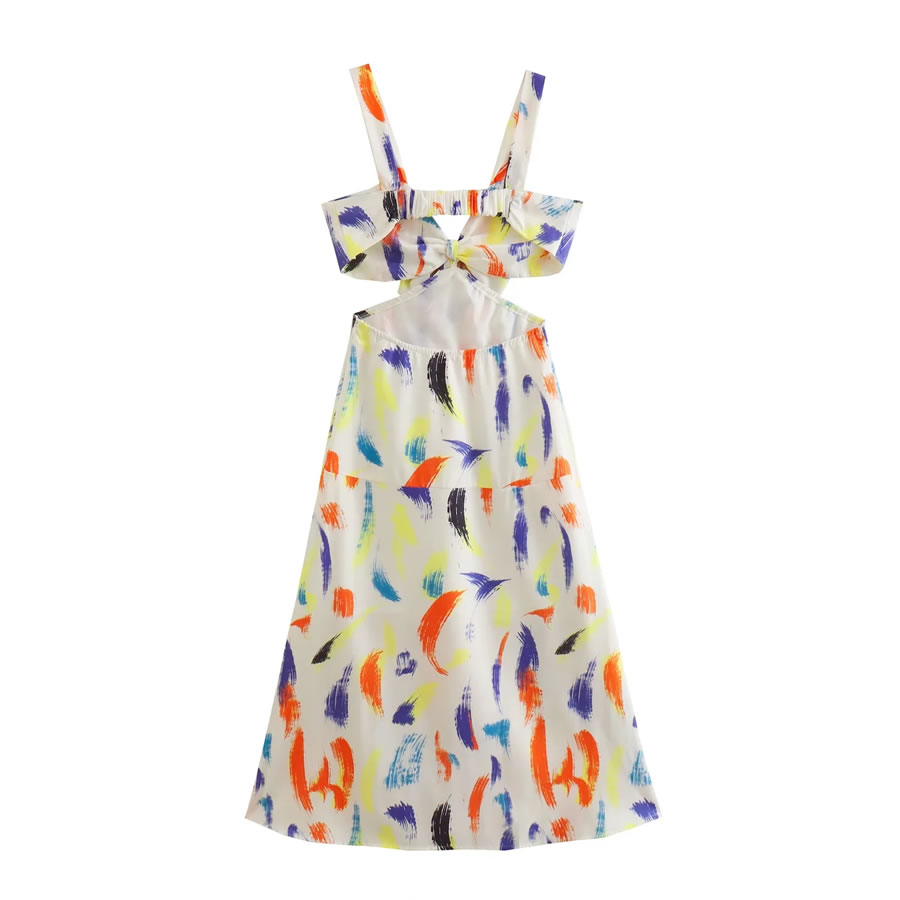 Fashion Color Woven Graffiti Cutout Slip Dress,Long Dress