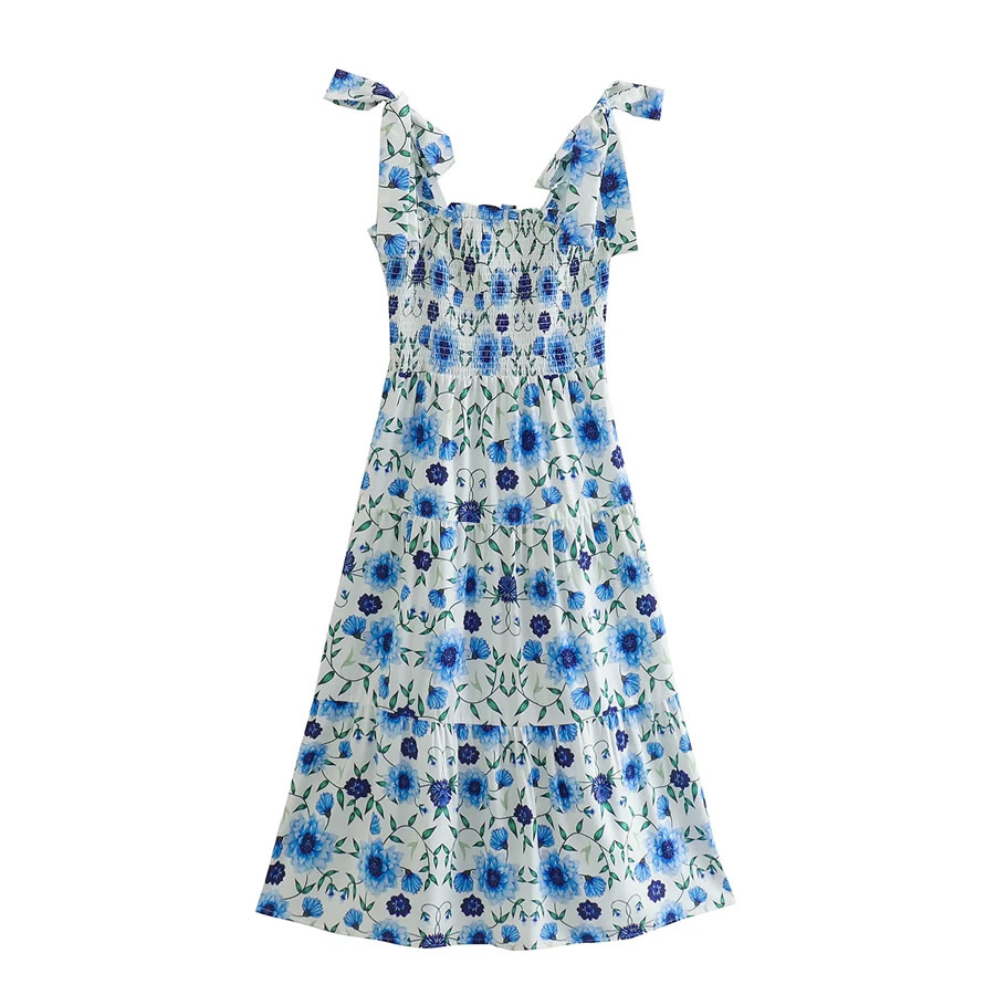 Fashion Blue Printed Slip Dress,Long Dress