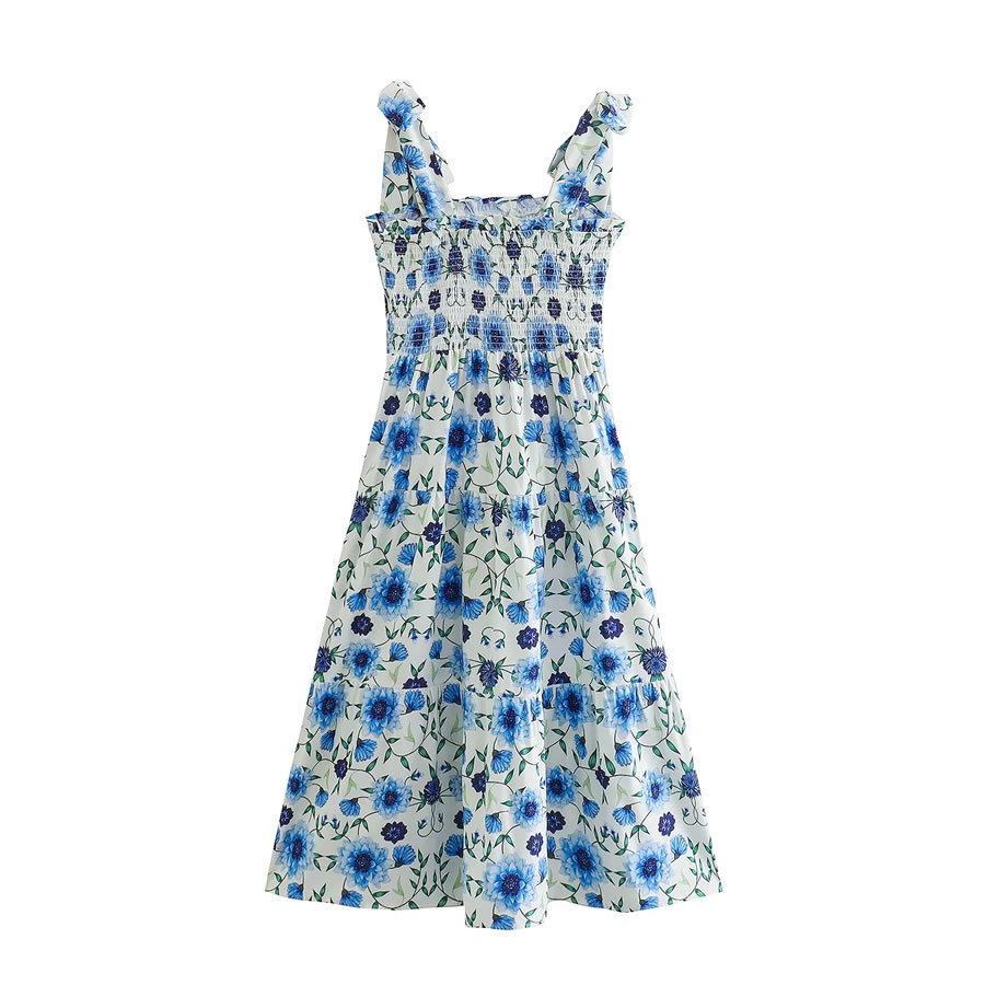 Fashion Blue Printed Slip Dress,Long Dress